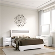 Benjara Cari 4 Pc Queen Bedroom Set- White Wood/Chrome Stripes