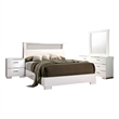 Benjara Cari 4 Pc Queen Bedroom Set- White Wood/Chrome Stripes