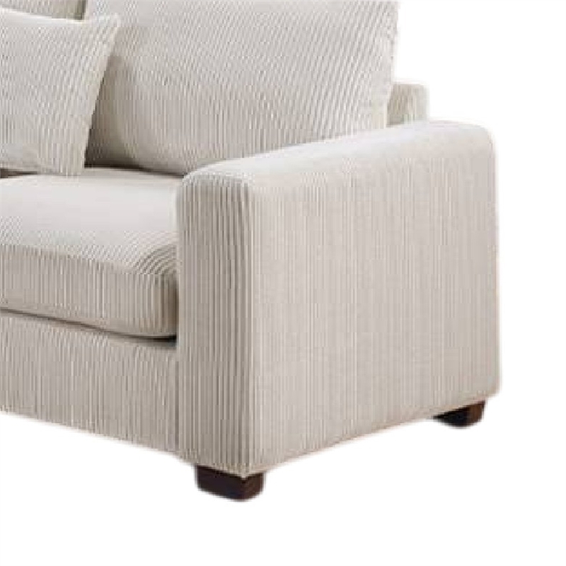 Benjara Rey 4pc L Sectional Sofa Set- 2 Accent Pillows- Ivory Corduroy Fabric