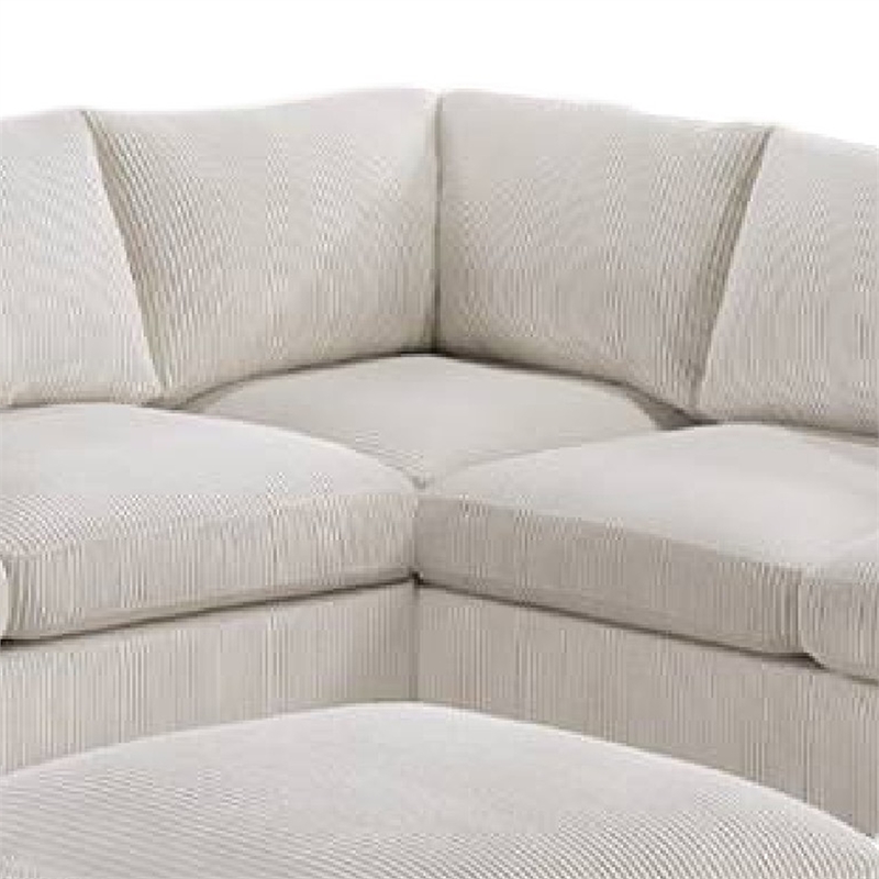 Benjara Rey 4pc L Sectional Sofa Set- 2 Accent Pillows- Ivory Corduroy Fabric