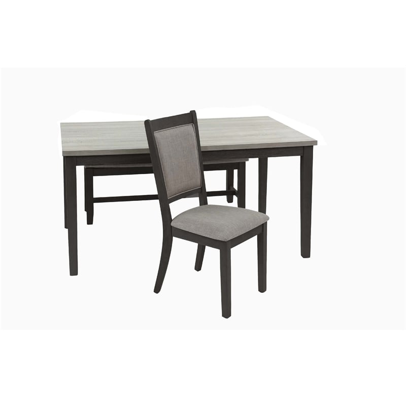 Benjara 6pc Dining Table 4 Chairs and Bench Set- Gray and Black Rubberwood