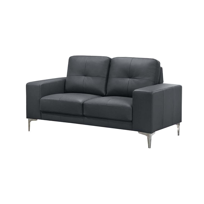 Benjara Moa 2pc Loveseat n Sofa Set- Modern Chrome Legs- Black Full Leather