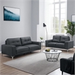 Benjara Moa 2pc Loveseat n Sofa Set- Modern Chrome Legs- Black Full Leather
