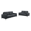 Benjara Moa 2pc Loveseat n Sofa Set- Modern Chrome Legs- Black Full Leather
