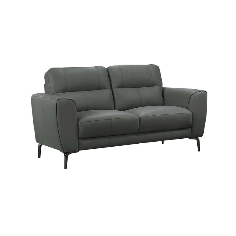 Benjara Hena 2pc Sofa and Loveseat Set- Black/Anthracite Gray Full Leather