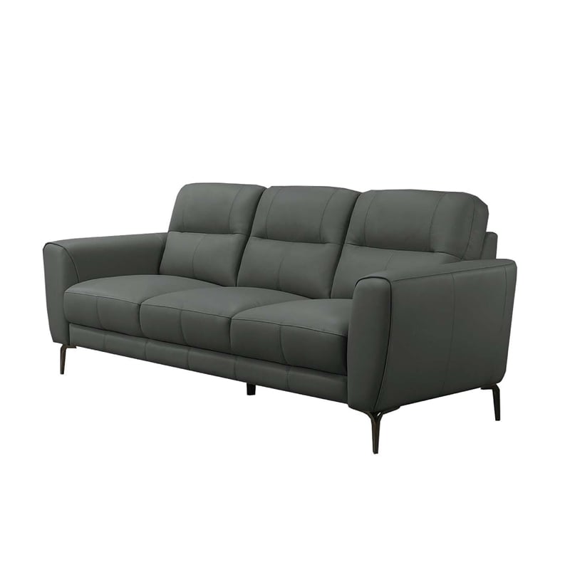 Benjara Hena 2pc Sofa and Loveseat Set- Black/Anthracite Gray Full Leather