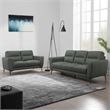 Benjara Hena 2pc Sofa and Loveseat Set- Black/Anthracite Gray Full Leather