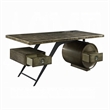 Benjara Bran Executive Office Desk with Power Dock- Drawer- Bronze Aluminum