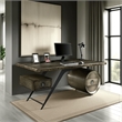 Benjara Bran Executive Office Desk with Power Dock- Drawer- Bronze Aluminum