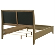 Benjara Heon King Bed- Block Panel Headboard- Ivory Upholstery- Pine Wood