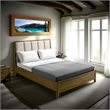 Benjara Heon King Bed- Block Panel Headboard- Ivory Upholstery- Pine Wood