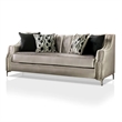Benjara Enny Sofa and Loveseat Set- 6 Accent Pillows- Silver Black Chenille