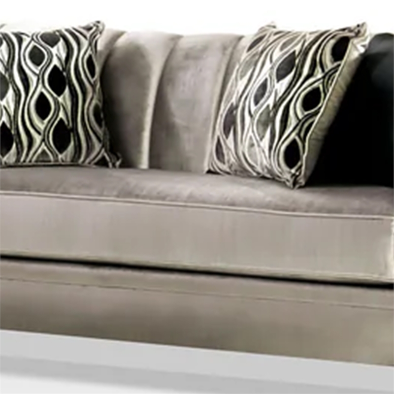 Benjara Enny Sofa and Loveseat Set- 6 Accent Pillows- Silver Black Chenille