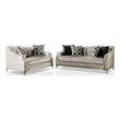 Benjara Enny Sofa and Loveseat Set- 6 Accent Pillows- Silver Black Chenille