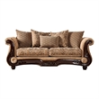 Benjara Nican 2pc Sofa Loveseat Set- Tan Gold Faux Leather- 8 Accent Pillows