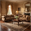 Benjara Nican 2pc Sofa Loveseat Set- Tan Gold Faux Leather- 8 Accent Pillows