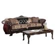 Benjara Quo 2pc Sofa Loveseat Set- Burgundy- Dark Brown Chenille- 4 Pillows