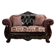 Benjara Quo 2pc Sofa Loveseat Set- Burgundy- Dark Brown Chenille- 4 Pillows