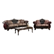 Benjara Quo 2pc Sofa Loveseat Set- Burgundy- Dark Brown Chenille- 4 Pillows