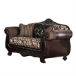 Benjara Quo 2pc Sofa Loveseat Set- Brown Chenille and Faux Leather- 4 Pillows