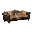 Benjara Quo 2pc Sofa Loveseat Set- Tan- Dark Brown Chenille- 4 Accent Pillows
