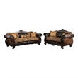 Benjara Quo 2pc Sofa Loveseat Set- Tan- Dark Brown Chenille- 4 Accent Pillows