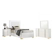 Benjara Dex 4 Piece Twin Bedroom Set- White/Gold Accents- LED Headboard
