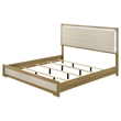 Benjara Hyle King Size Bed- Natural Brown Hardwood- LED Backlit Headboard
