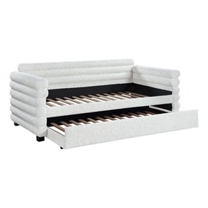 Benjara Ricia Twin Daybed with Trundle- Layered Bolster Design- White Boucle