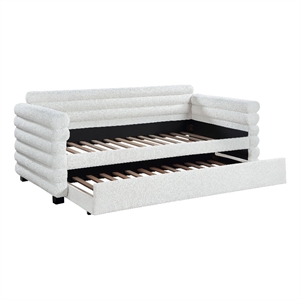 Benjara Ricia Twin Daybed with Trundle- Layered Bolster Design- White Boucle