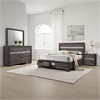 Benjara Po Four PC Queen Size Silver Accented Solid Wood Bedroom Set-Gray-Brown