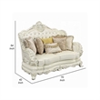Benjara Rox Ornate Loveseat- 7 Accent Pillows- Tufted White Faux Leather