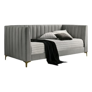 Benjara Iina Twin Daybed with Tuxedo Details- Gray Channel Tufted Flannelette