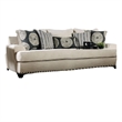 Benjara Maine 2pc Sofa and Loveseat Set- 8 Throw Pillows- Ivory Chenille