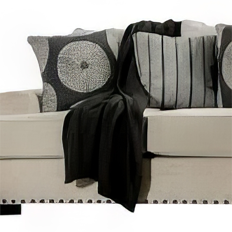 Benjara Maine 2pc Sofa and Loveseat Set- 8 Throw Pillows- Ivory Chenille