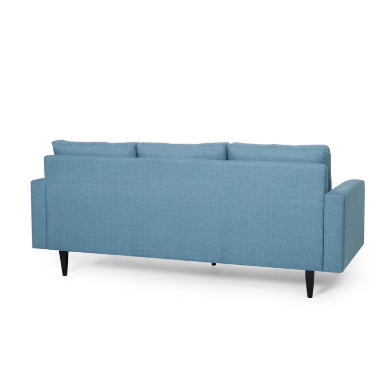 Benjara Apex Sofa- 3 Seater- 83 Inch- Button Tufted- Light Blue Fabric- Black