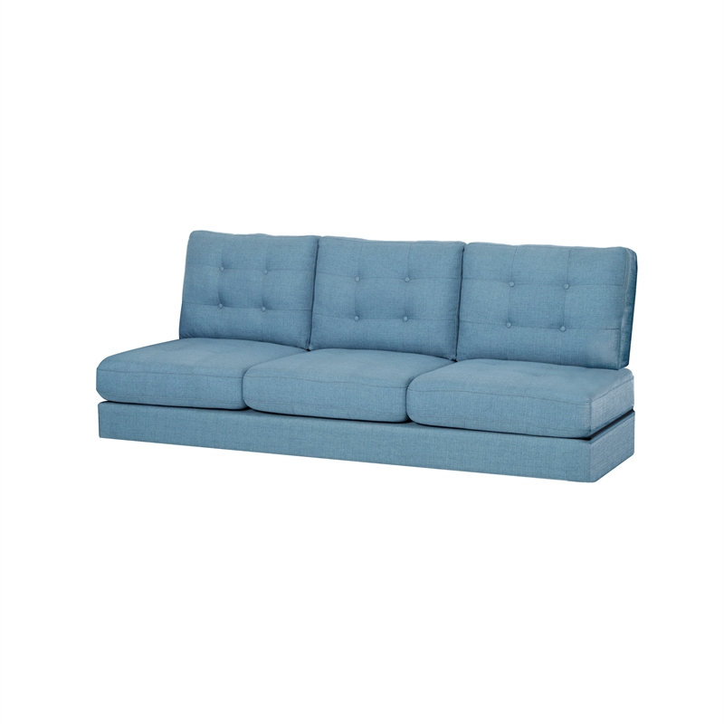 Benjara Apex Sofa- 3 Seater- 83 Inch- Button Tufted- Light Blue Fabric- Black