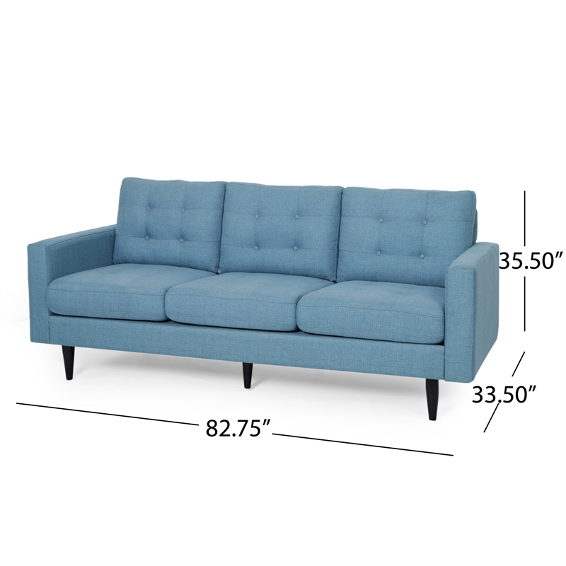Benjara Apex Sofa- 3 Seater- 83 Inch- Button Tufted- Light Blue Fabric- Black