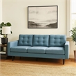 Benjara Apex Sofa- 3 Seater- 83 Inch- Button Tufted- Light Blue Fabric- Black