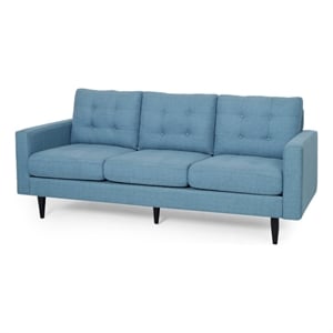 Benjara Apex Sofa- 3 Seater- 83 Inch- Button Tufted- Light Blue Fabric- Black