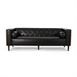 Benjara Biya Sofa- 90 Inch- Chesterfield Tufted Black Faux Leather- 2 Pillows