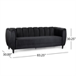 Benjara Orla Sofa- 83 Inch- Retro Channel Tufted Stitch Design- Black Velvet