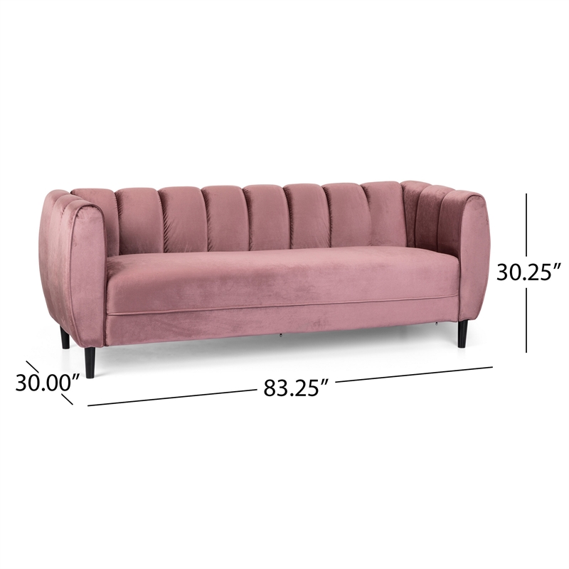 Benjara Orla Sofa- 83 Inch- Retro Channel Tufted Stitch Design- Pink Velvet