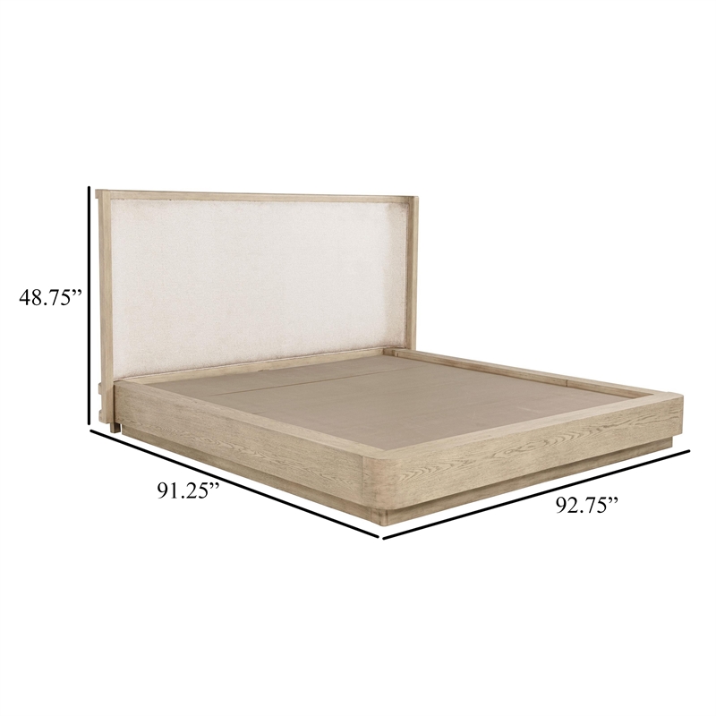 Benjara Lno California King Platform Bed- Beige Upholstered Headboard- Brown