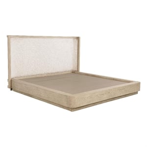 Benjara Lno California King Platform Bed- Beige Upholstered Headboard- Brown