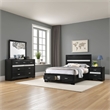 Benjara Vino 4pc Full Bedroom Set- Storage Footboard- Black/Glitter Stripes