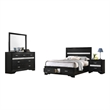 Benjara Vino 4pc Full Bedroom Set- Storage Footboard- Black/Glitter Stripes