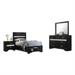 Benjara Vino 4pc Twin Bedroom Set- Storage Footboard- Black/Glitter Stripes