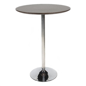 Benjara Dexo Bar Height Table- 30&quot Espresso Brown Round Top- Chrome Steel