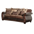 Benjara Lenira 2pc Sofa Loveseat Set- Brown Faux Leather- 5 Accent Pillows